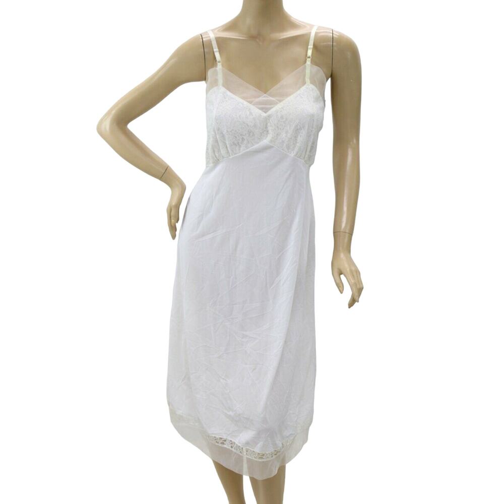 vintage Realsilk Nylon Full Slip White Lace trim super soft quality nylon sz 36